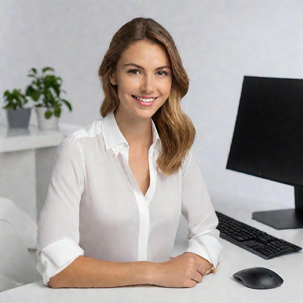 Портрет молодой женщины за компьютером