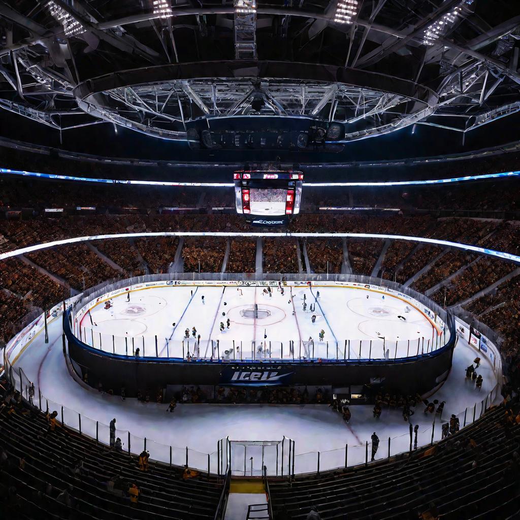 Арена НХЛ ночью во время матча.