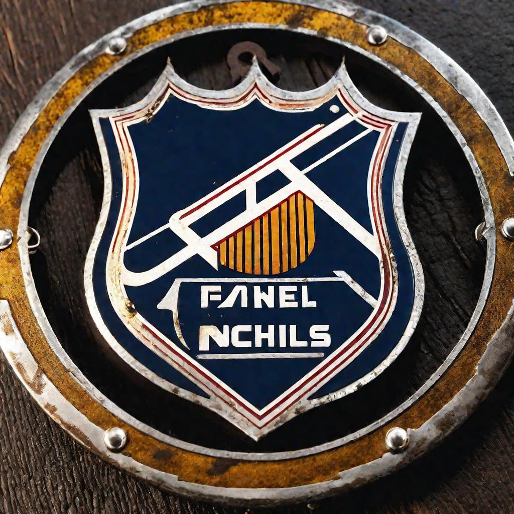 Старинная металлическая эмблема хоккейной команды НХЛ с потертостями и царапинами от времени