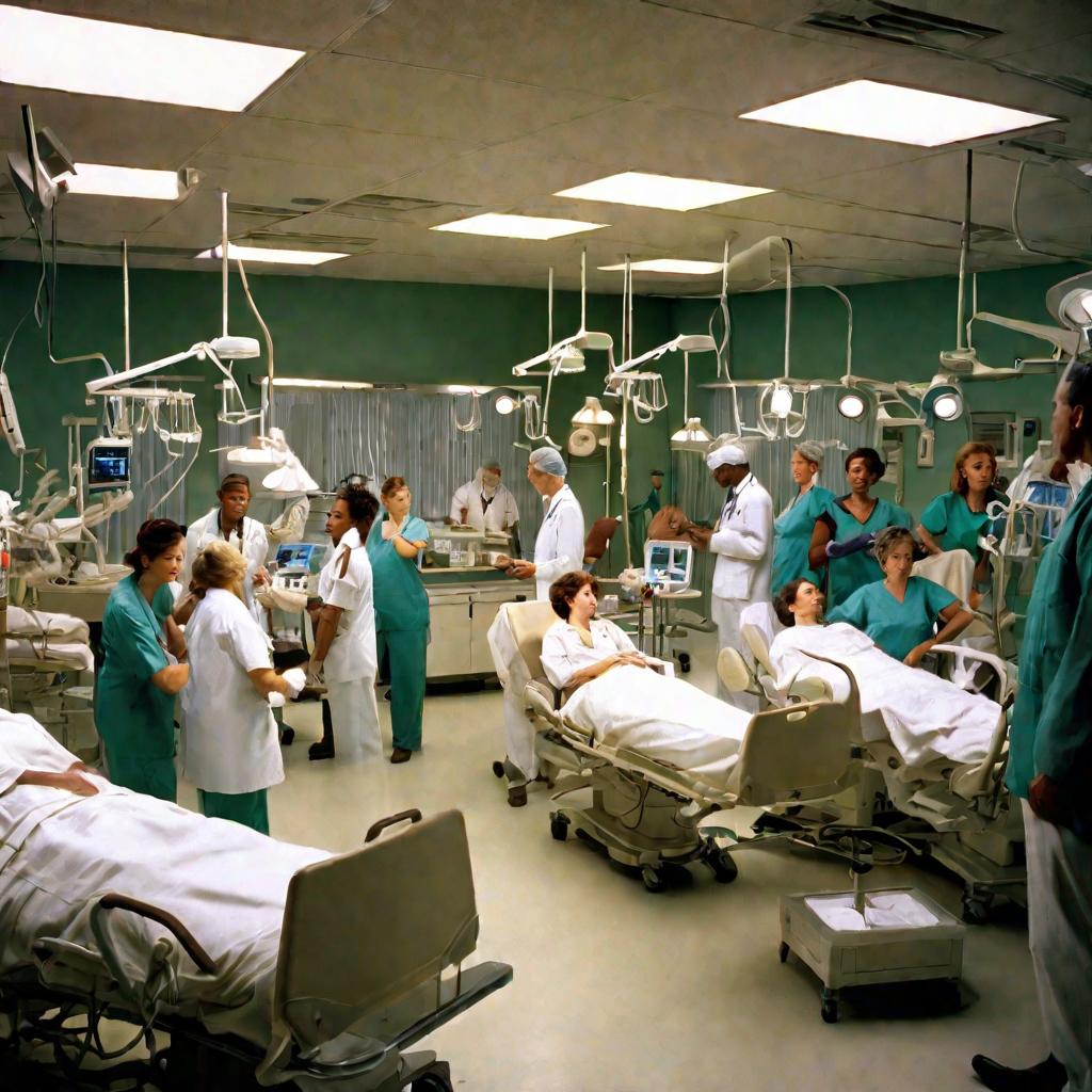 Широкий вид переполненного отделения неотложной помощи в больнице.