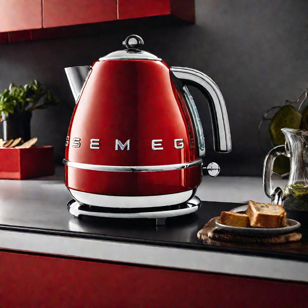 Крупным планом красный чайник Smeg