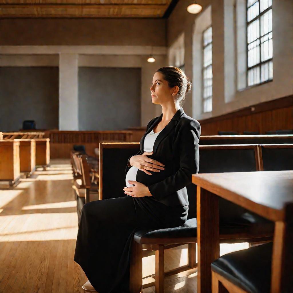 Беременная женщина в зале суда.
