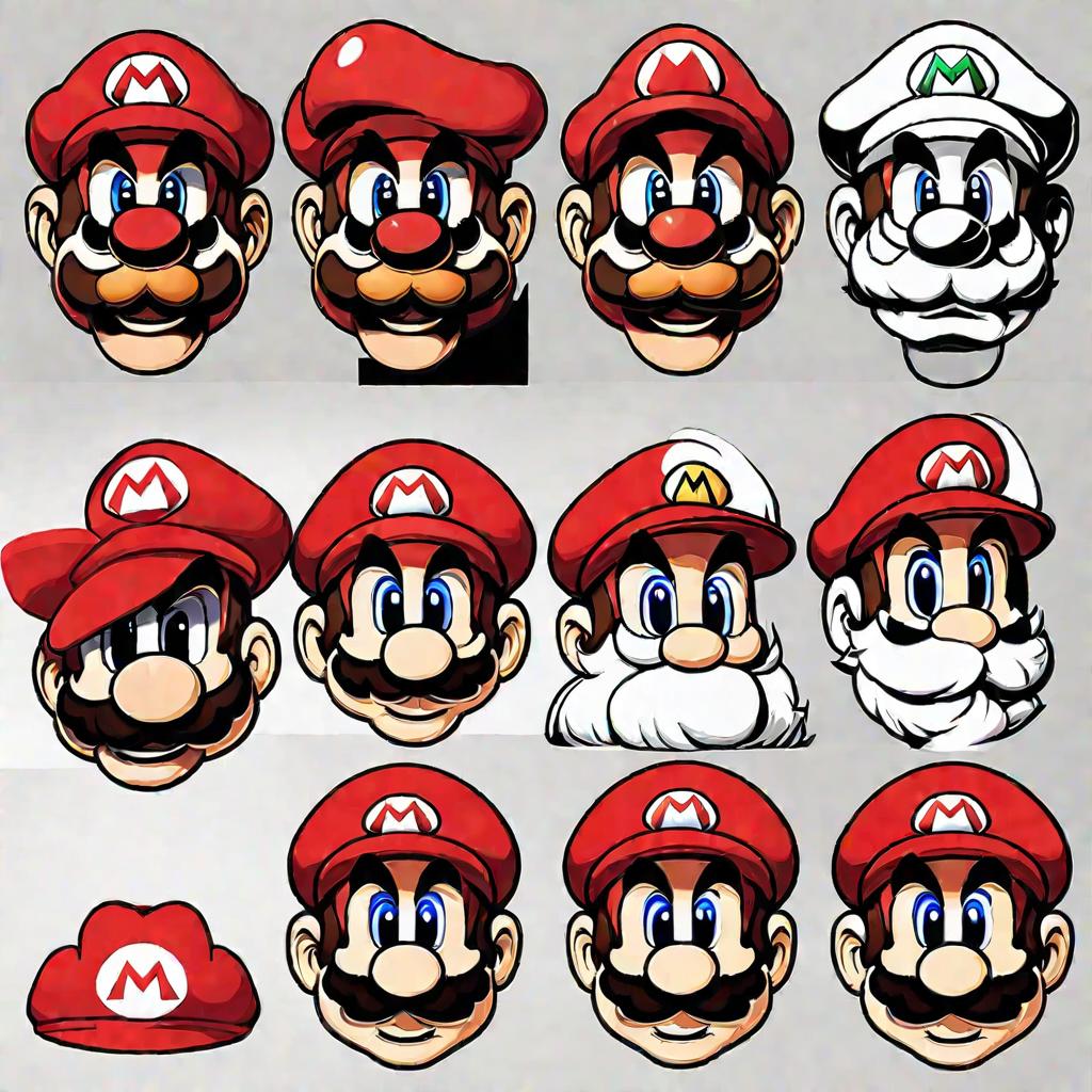 Пошаговая инструкция по рисованию пиксельного лица Марио разными цветами на черном фоне