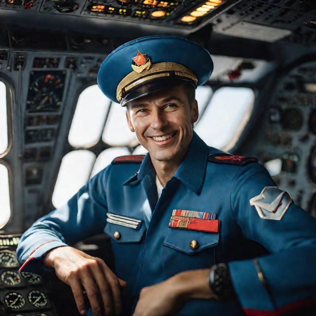 Портрет советского летчика в кабине Ил-82