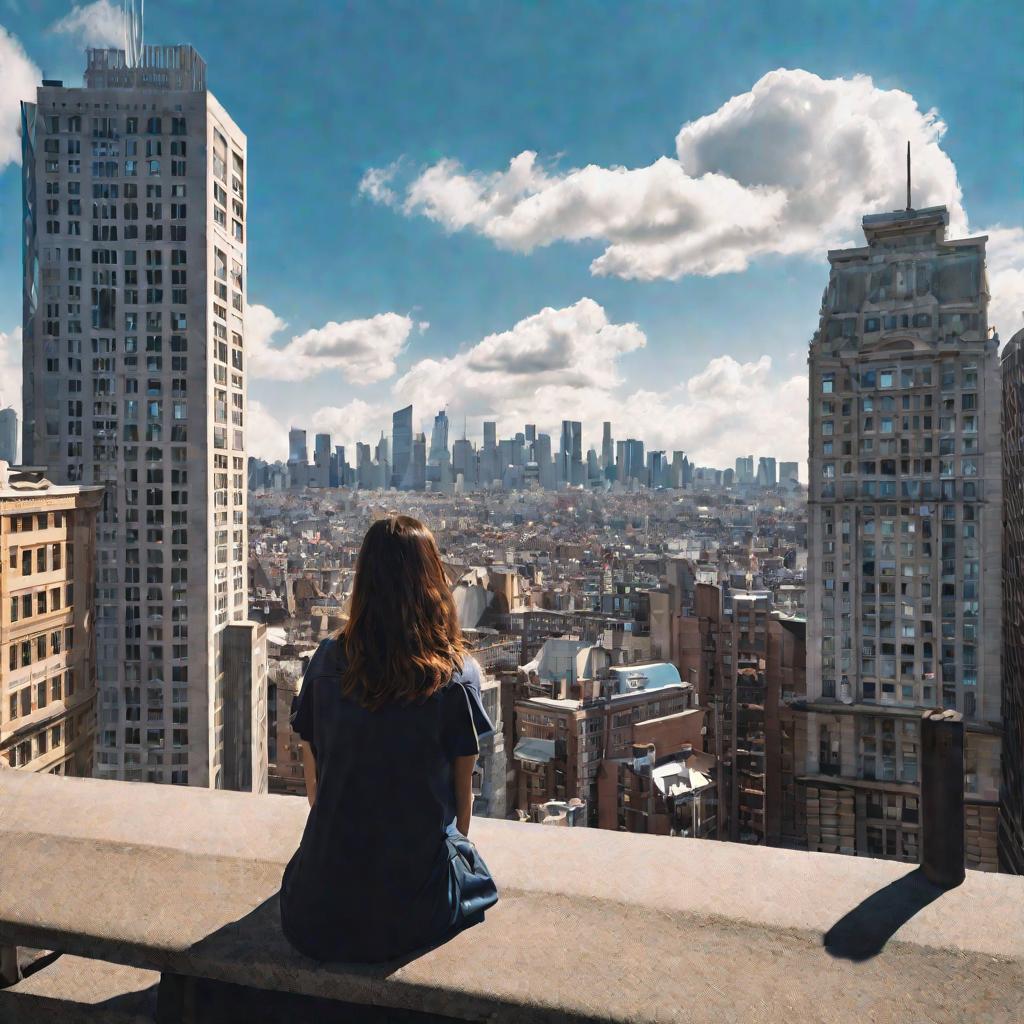 Девушка смотрит на город