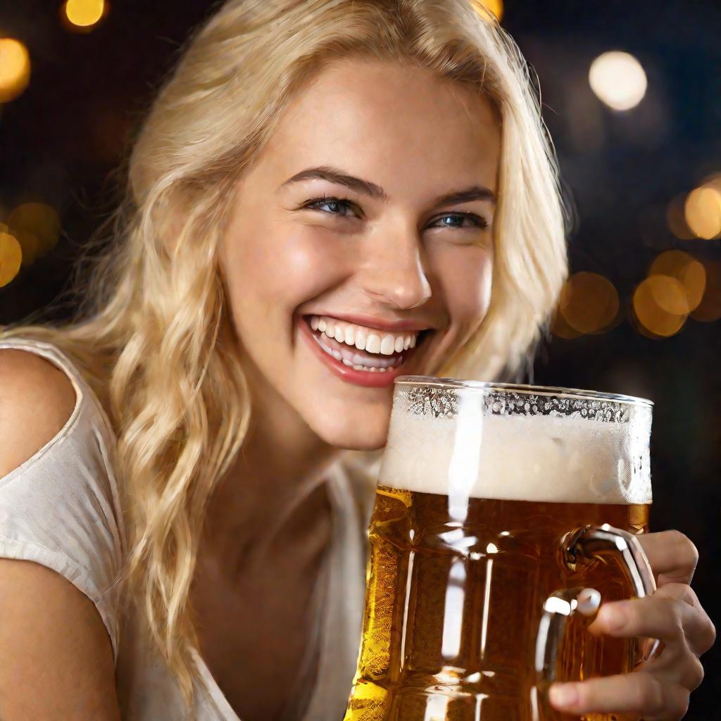 Девушка пьет пиво