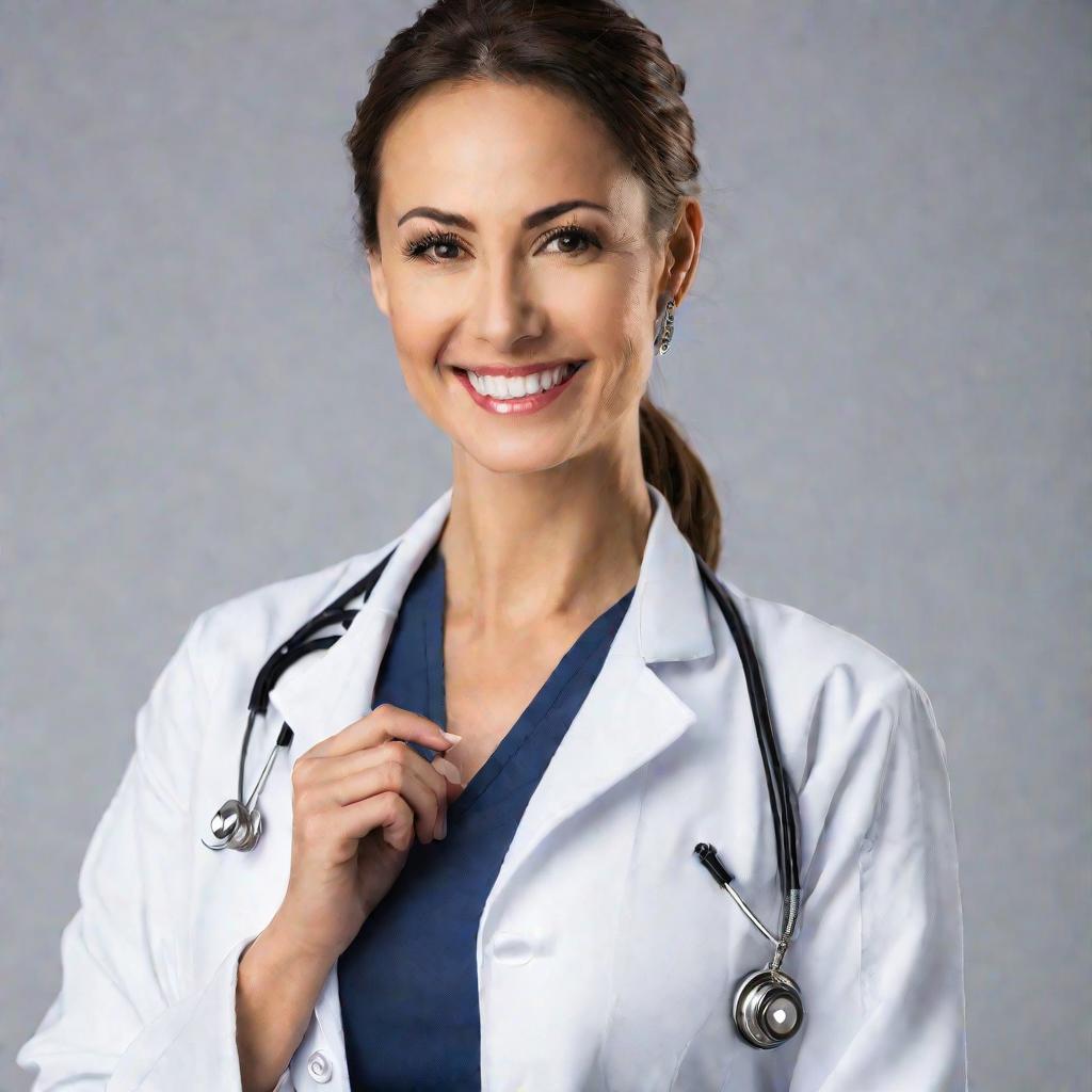 Портрет женщины-врача, держащей ортопедический корсет