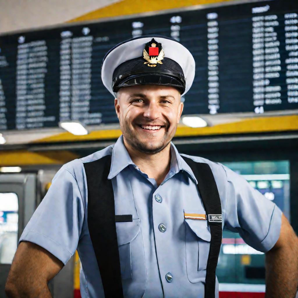 Портрет работника вокзала с улыбкой на лице