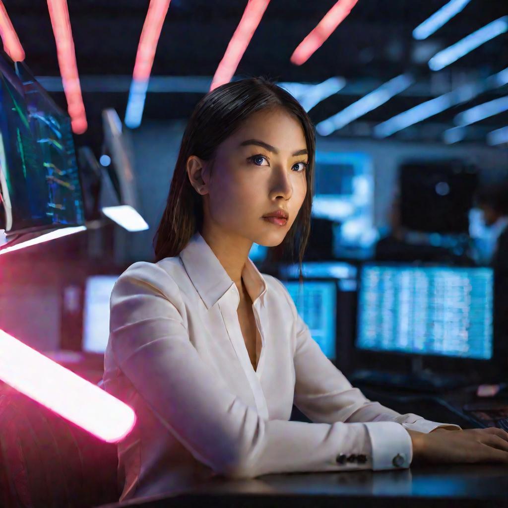 Портрет молодой сотрудницы за компьютером в офисе Тайсу