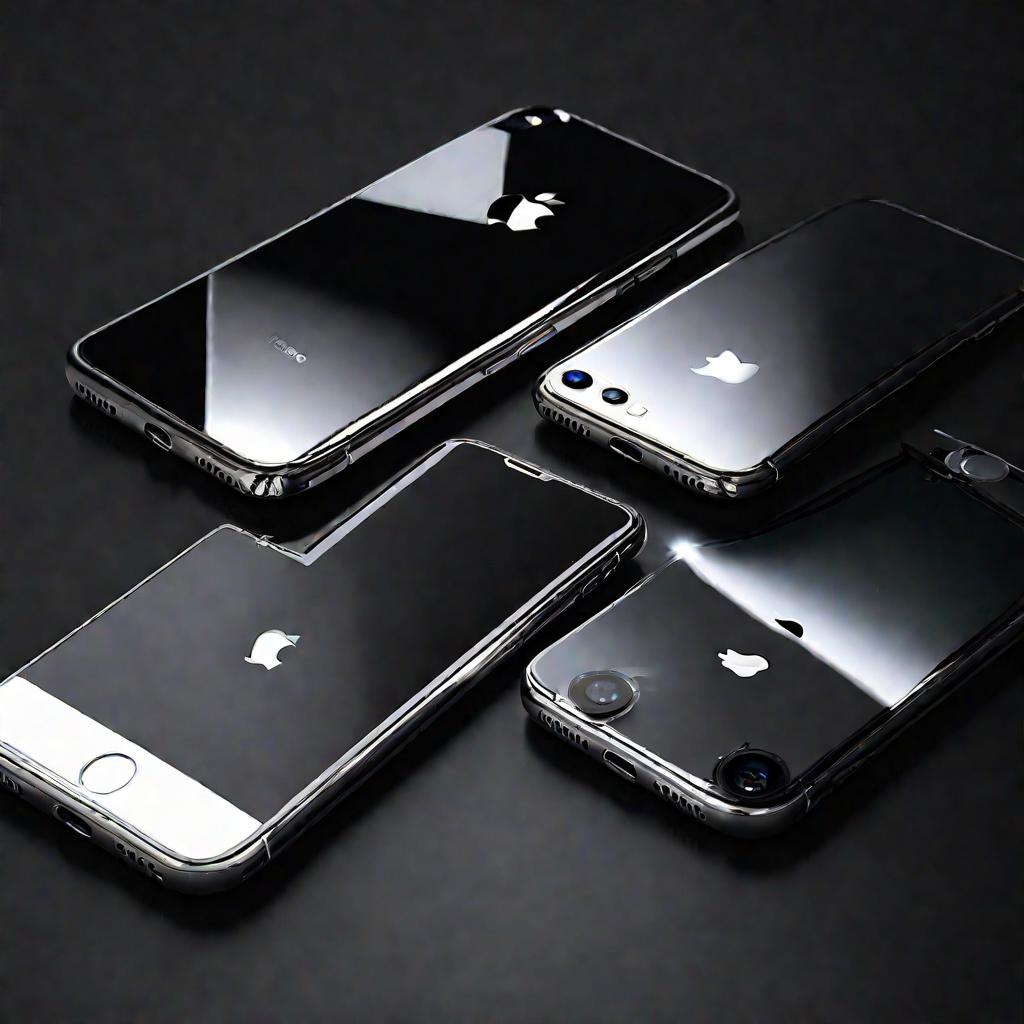 Сломанный iPhone на черном фоне