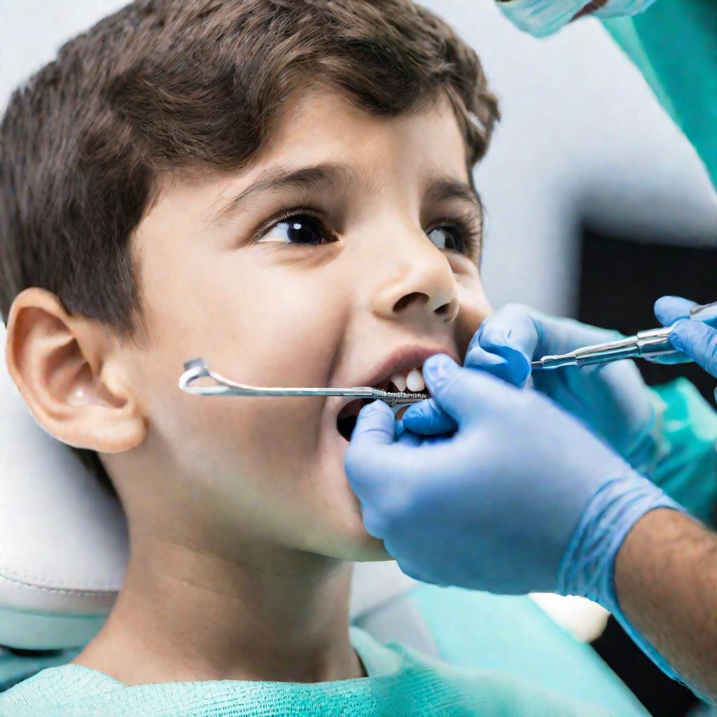 Осмотр зубов ребенка стоматологом