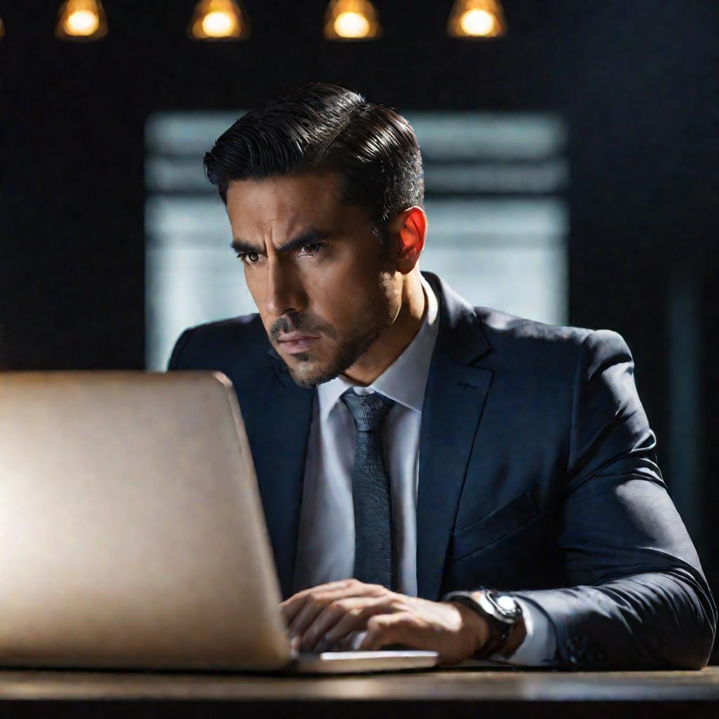 Мужчина смотрит на ноутбук