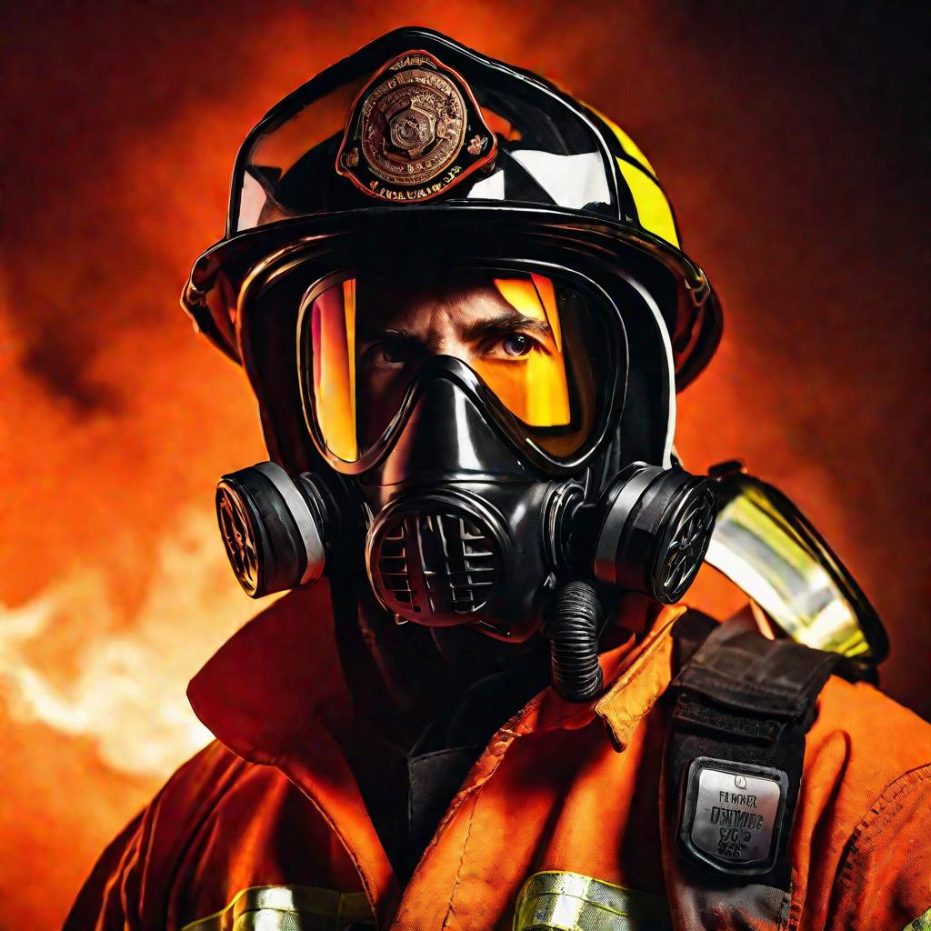 Портрет пожарного в снаряжении на драматичном фоне