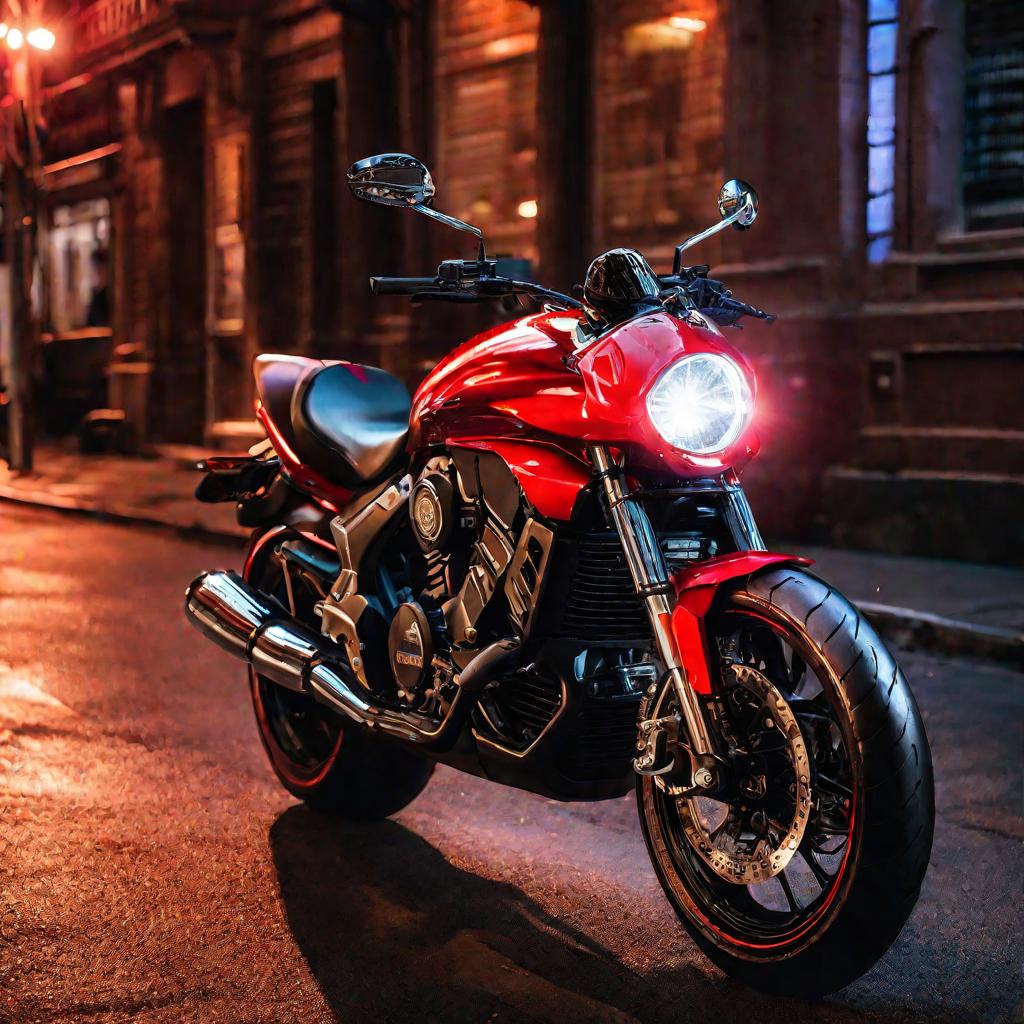 Красный мотоцикл Вайпер на ночной улице города