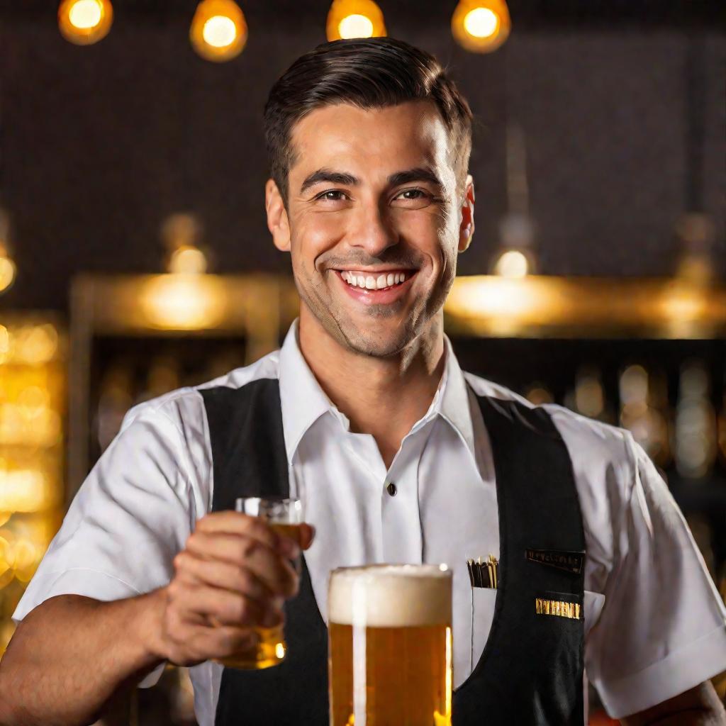Портрет официанта с кружкой пива