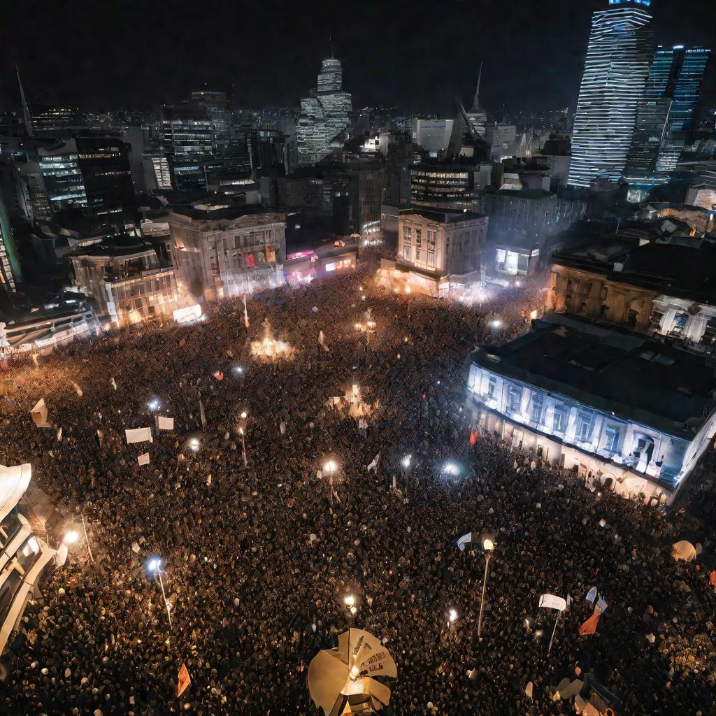 Ночной протест людей с плакатами