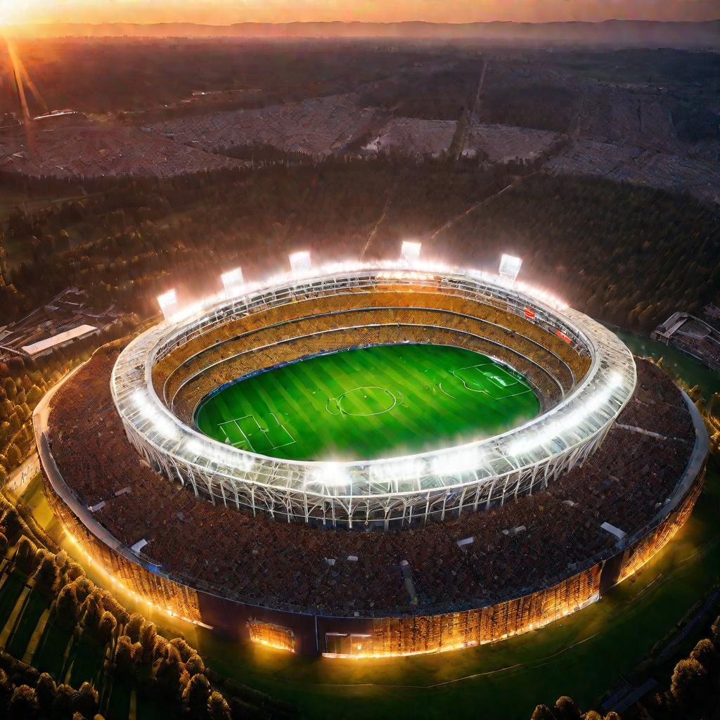 Панорама огромного футбольного стадиона.