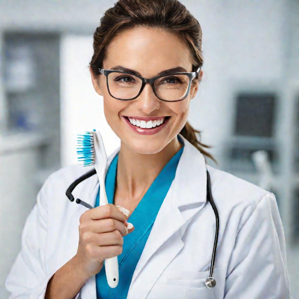 Портрет улыбающейся женщины-стоматолога