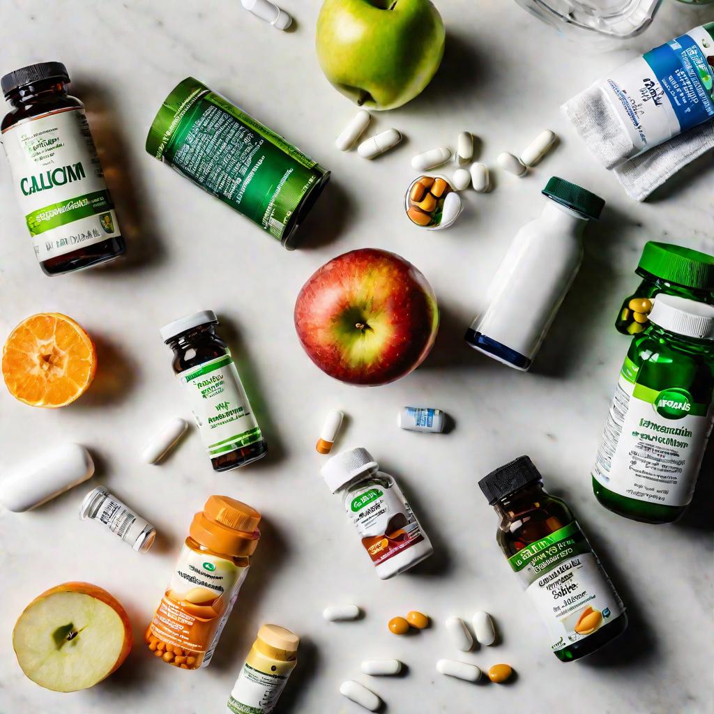 Витамины и лекарства на столе