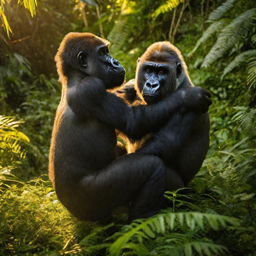 Играющие гориллы на закате