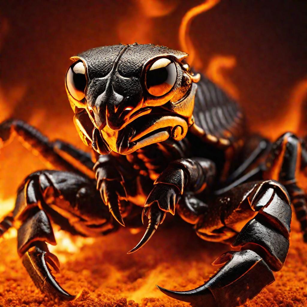 Портрет Скорпиона без маски на оранжевом фоне