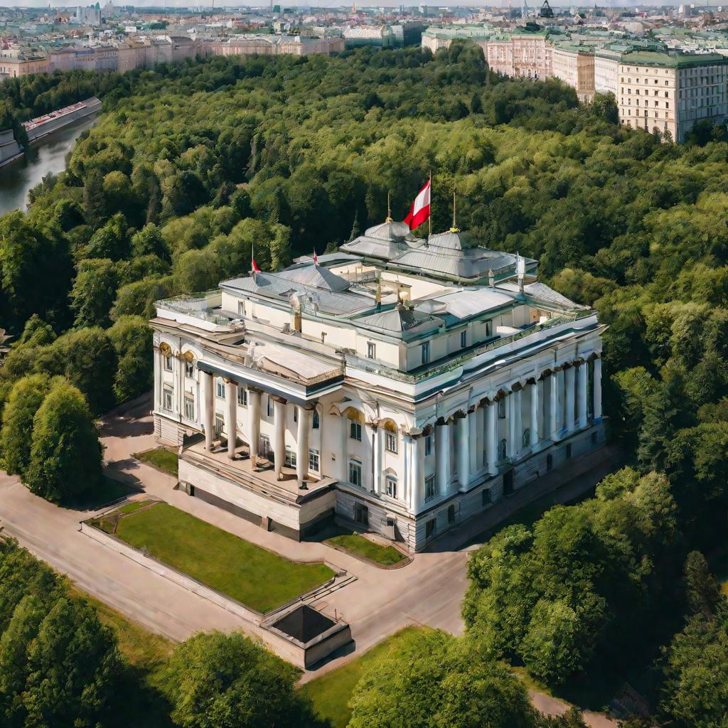 Вид сверху на здание посольства Австрии в Москве в солнечный летний день.