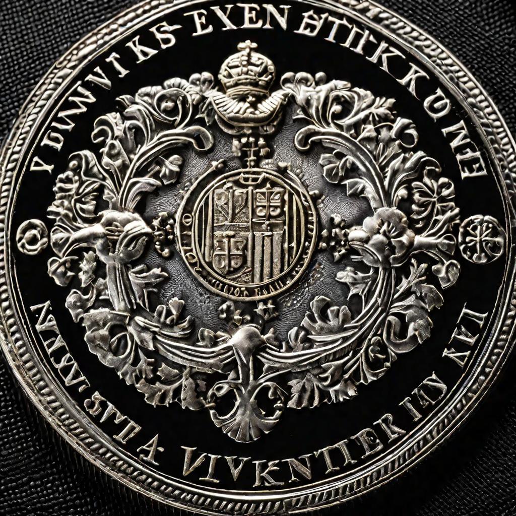 Детальная гравировка серебряной 10 кроновой монеты 17 века короля Кристиана 4