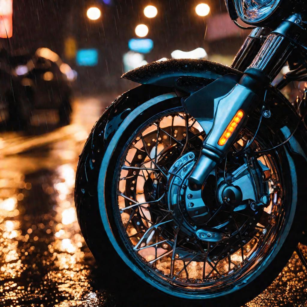 Колесо мотоцикла ночью