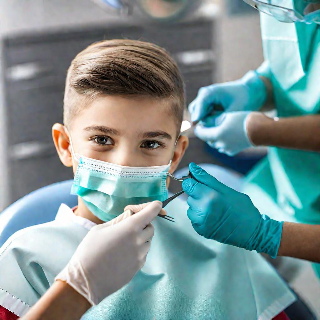 Стоматолог осматривает зубы ребенка