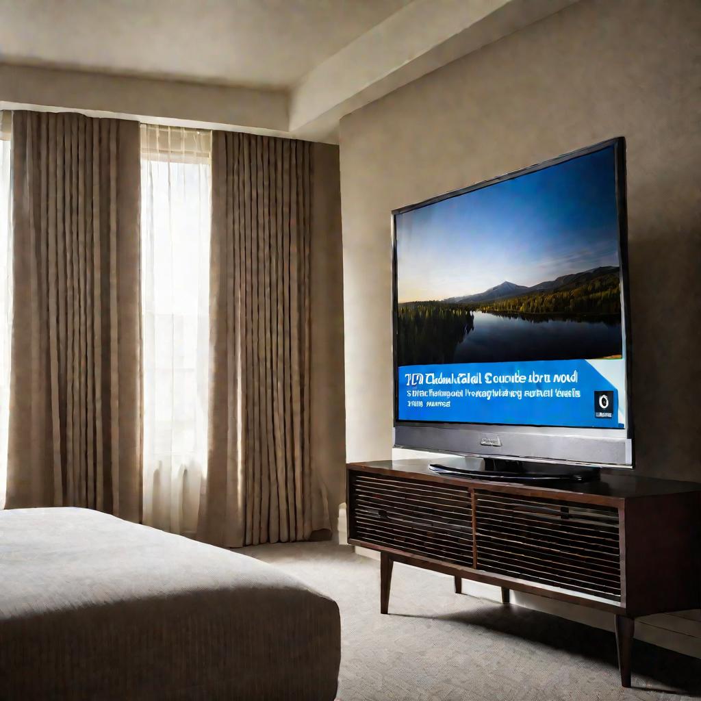 Телевизор в номере отеля транслирует новостной канал.