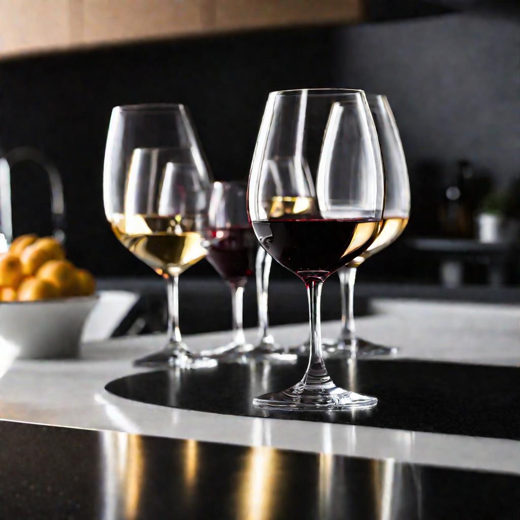 Набор разных бокалов для вина.