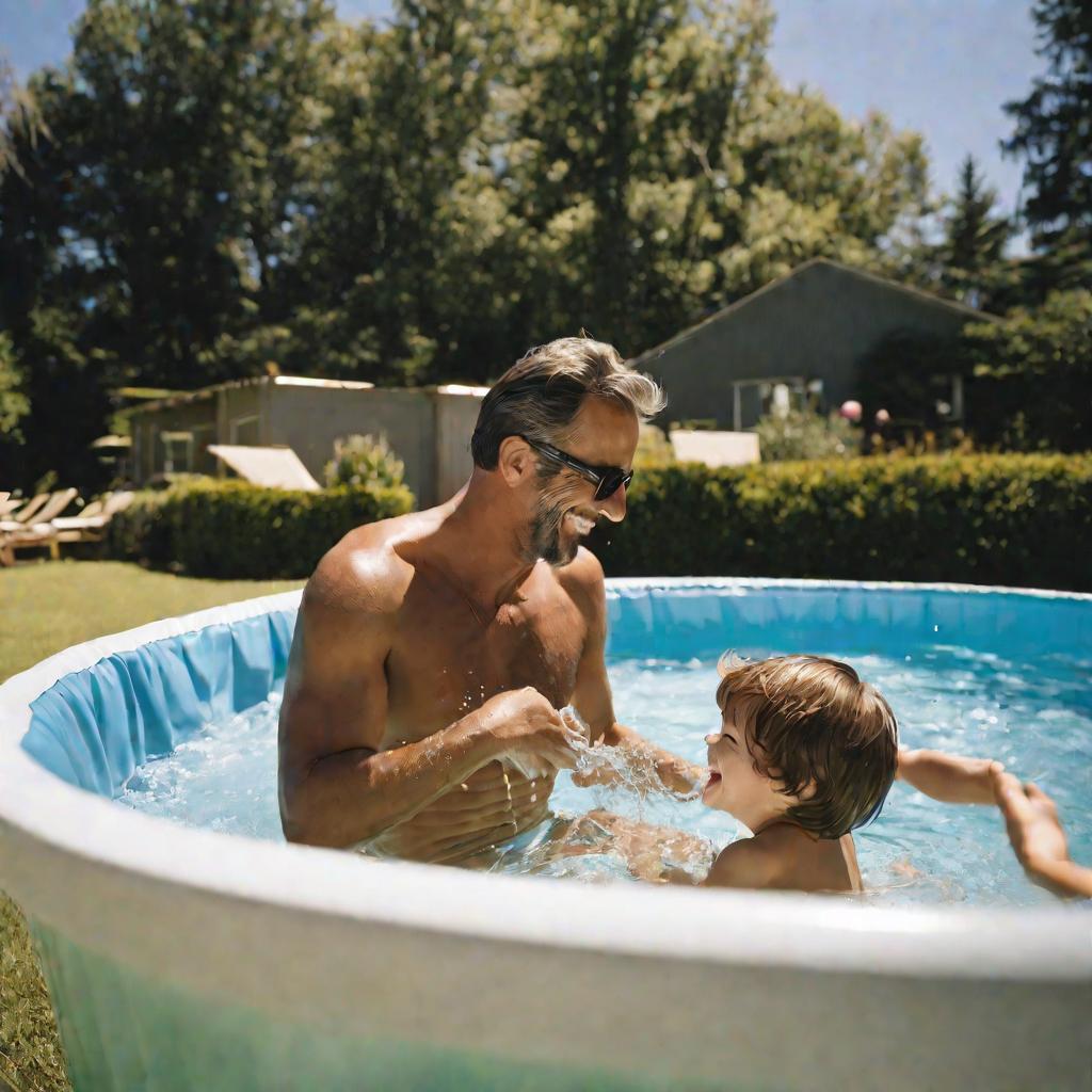 Отец с сыном в детском бассейне