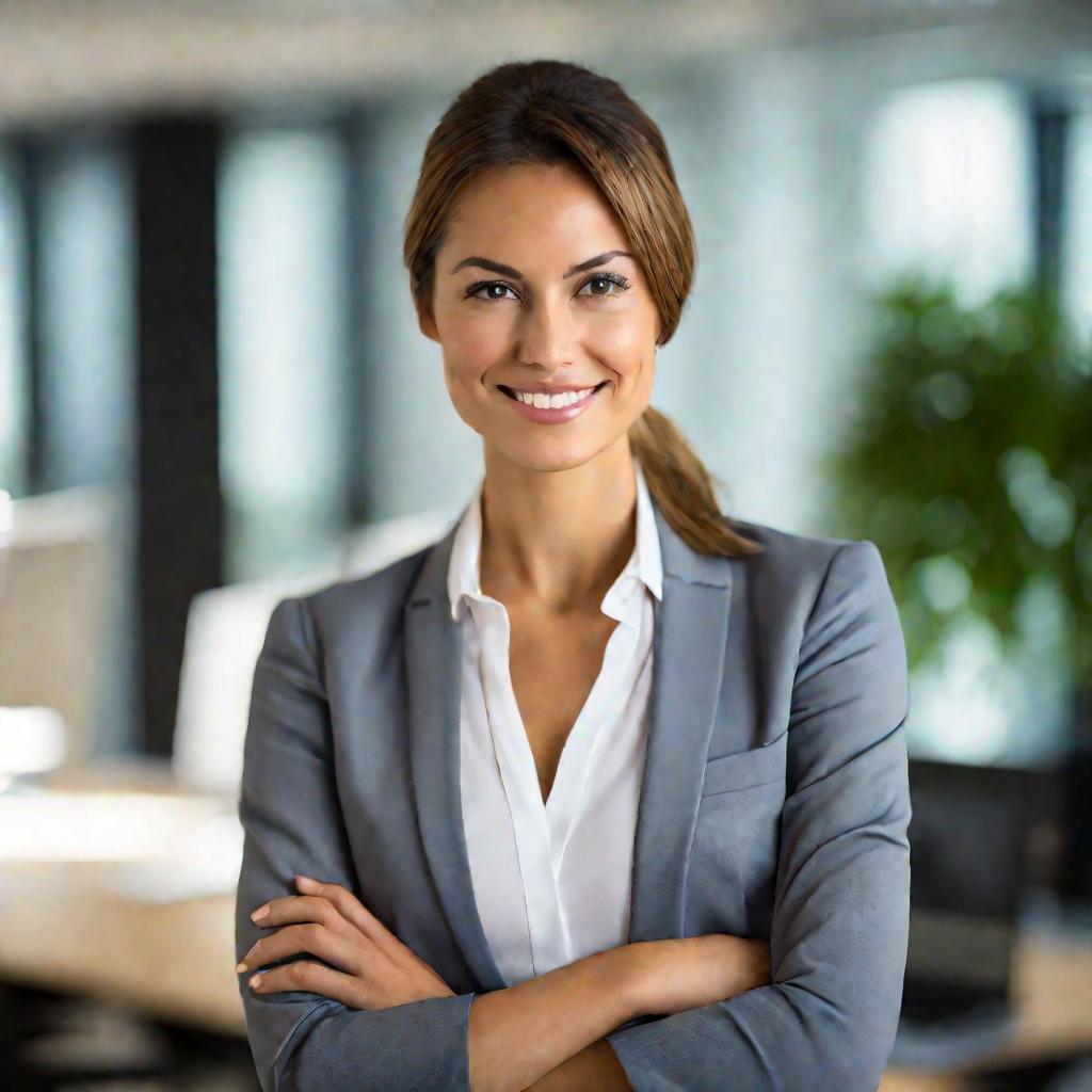 Портрет улыбающейся женщины в деловой одежде