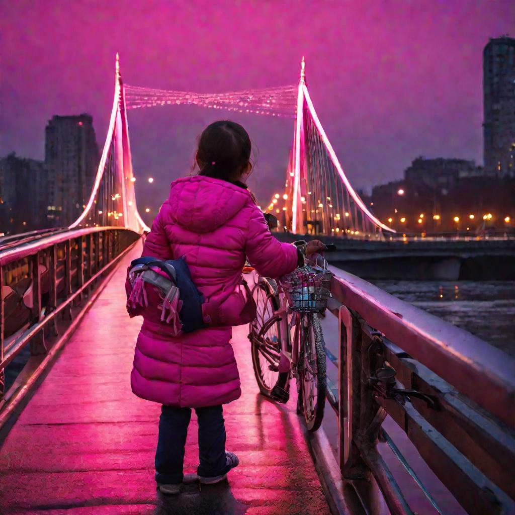 Девочка на мосту вечером