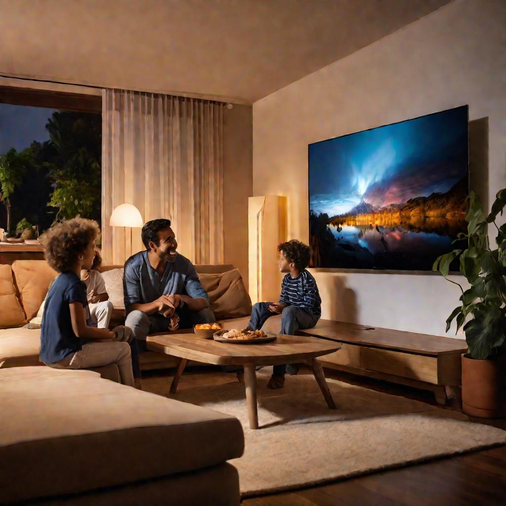 Семья смотрит цифровое телевидение