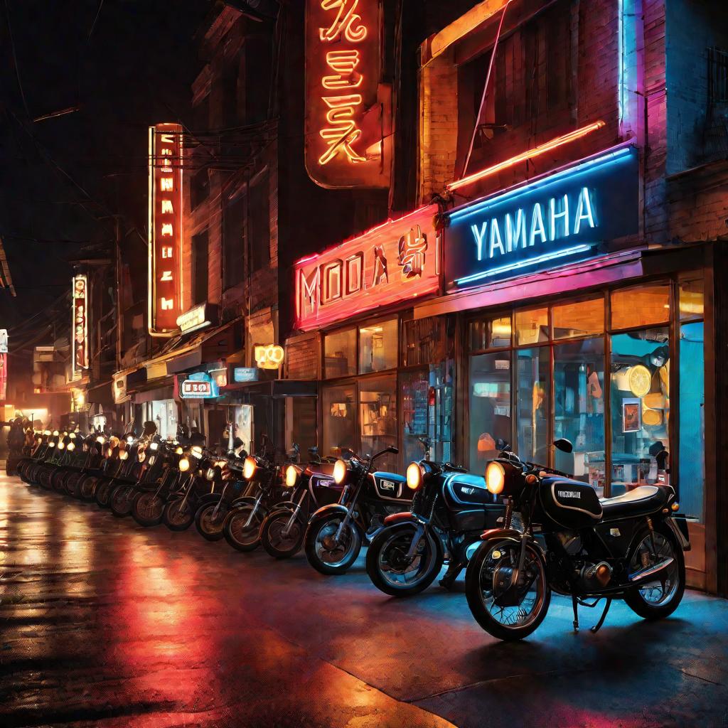 Оживленная улица города с мопедами Ямасаки