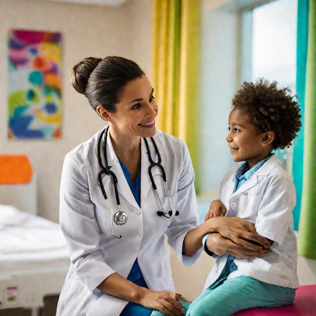 Детский врач успокаивает маленького пациента