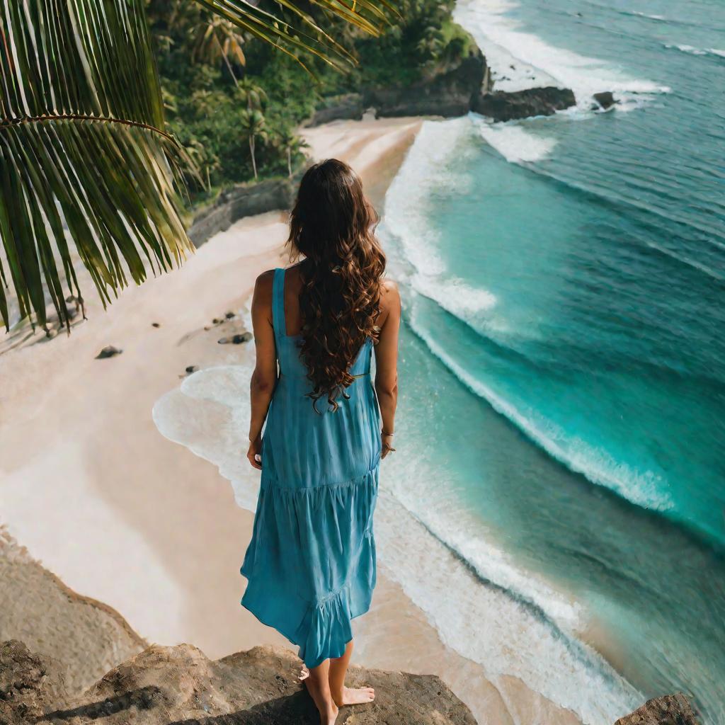 Женщина смотрит на океан на Бали