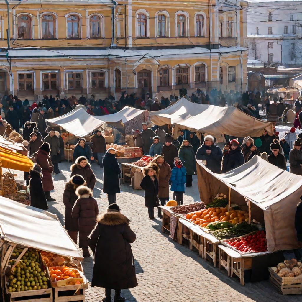 Открытый рынок в Томске зимой