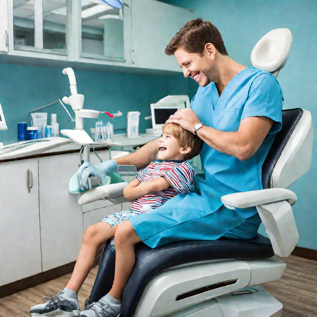 Мальчик на осмотре у стоматолога.