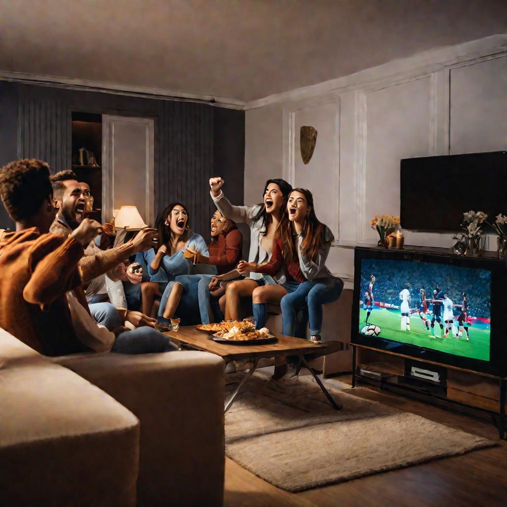 Друзья смотрят футбол по телевизору