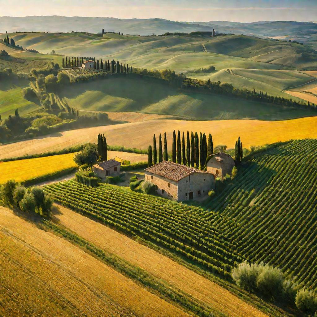 Итальянская ферма среди холмов Тосканы