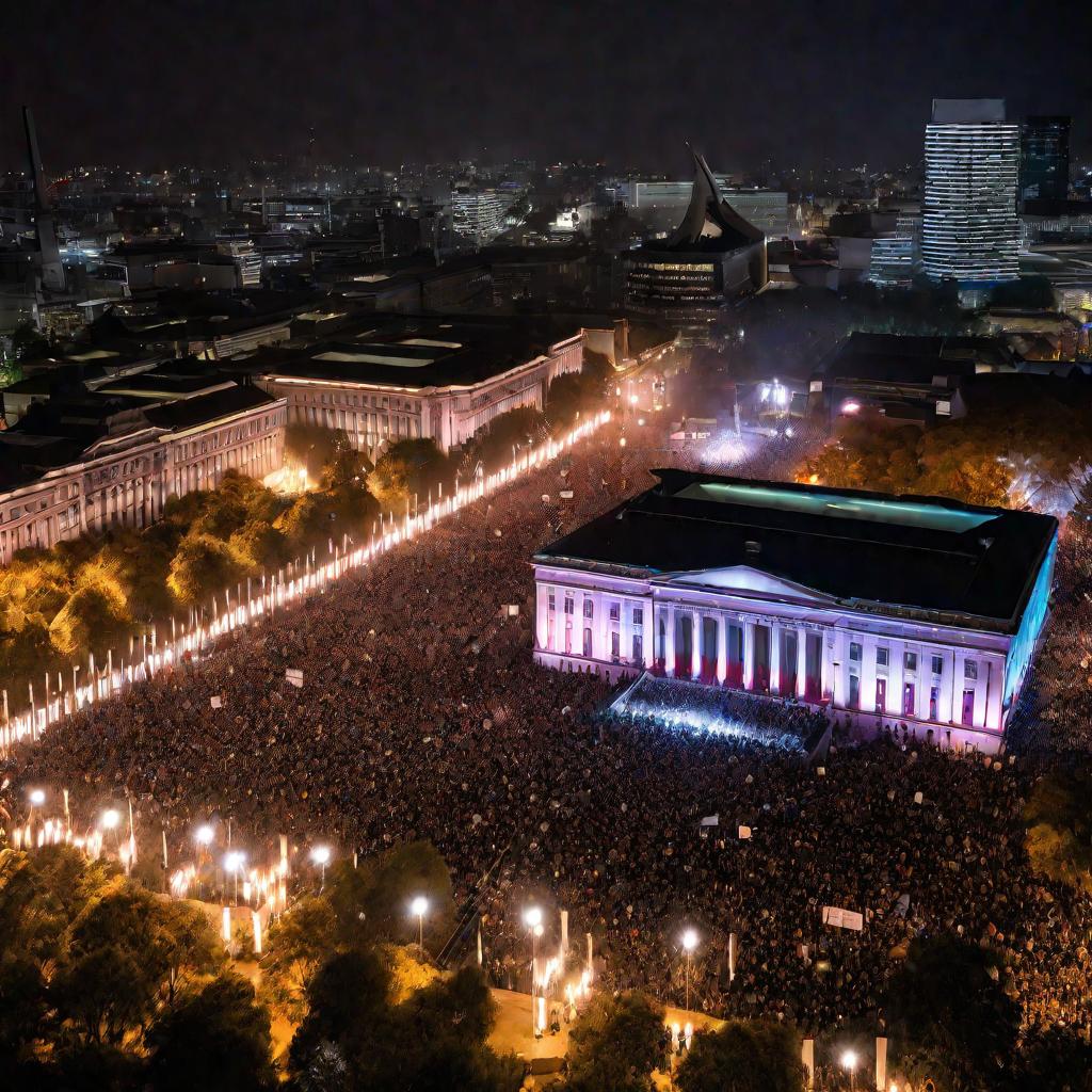 Ночной митинг перед правительственным зданием