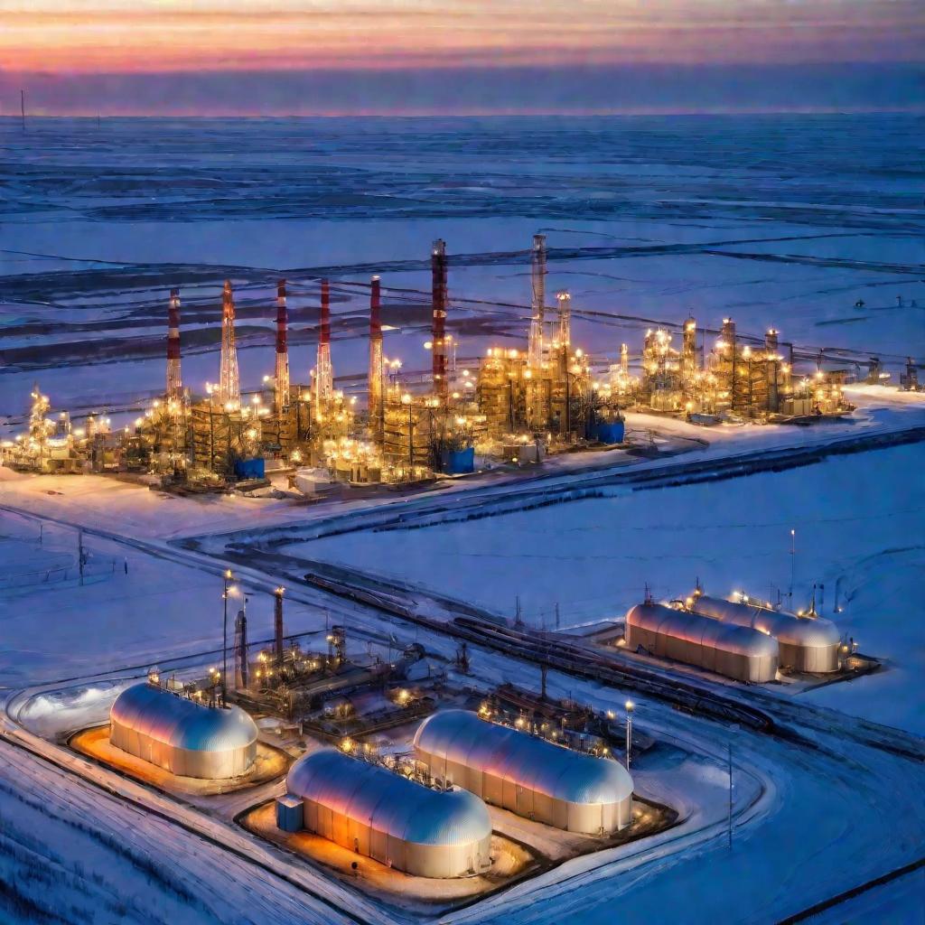 Вид сверху на газодобывающий комплекс на Ямале