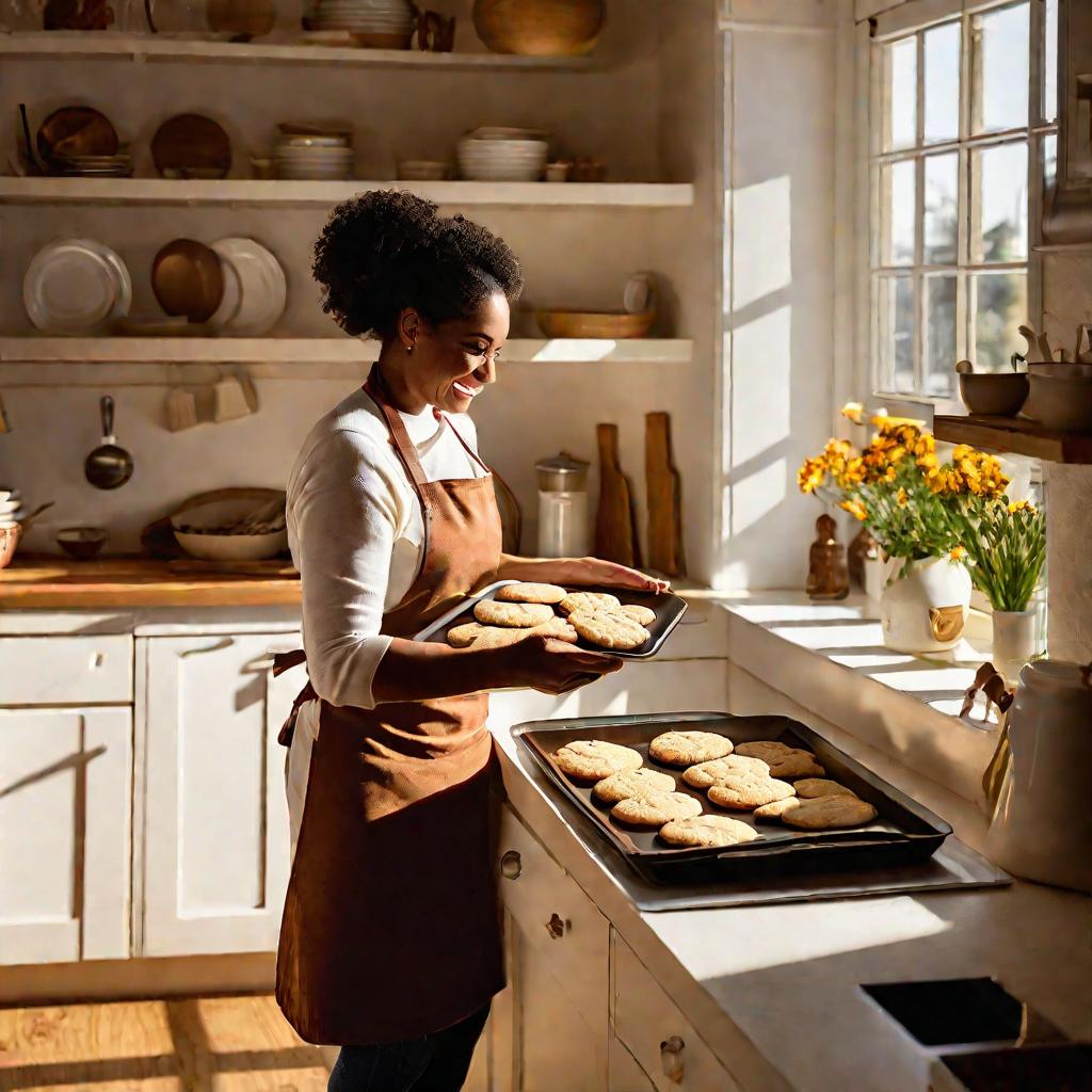 Женщина готовит печенье на кухне
