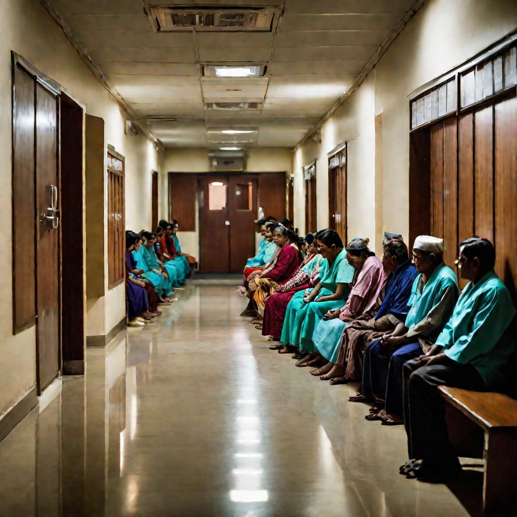 Очередь пациентов в коридоре больницы