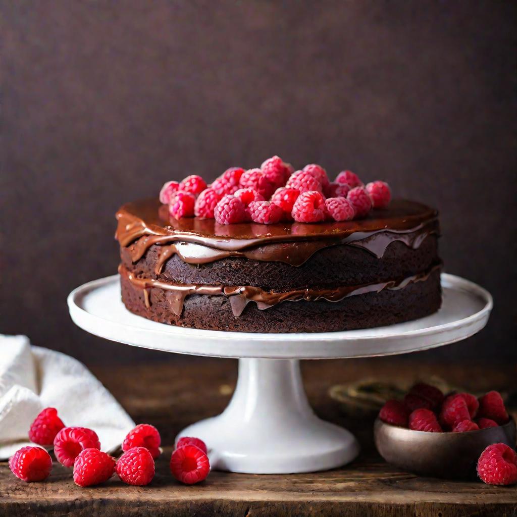 Домашний шоколадный торт, украшенный клубникой, крупным планом.