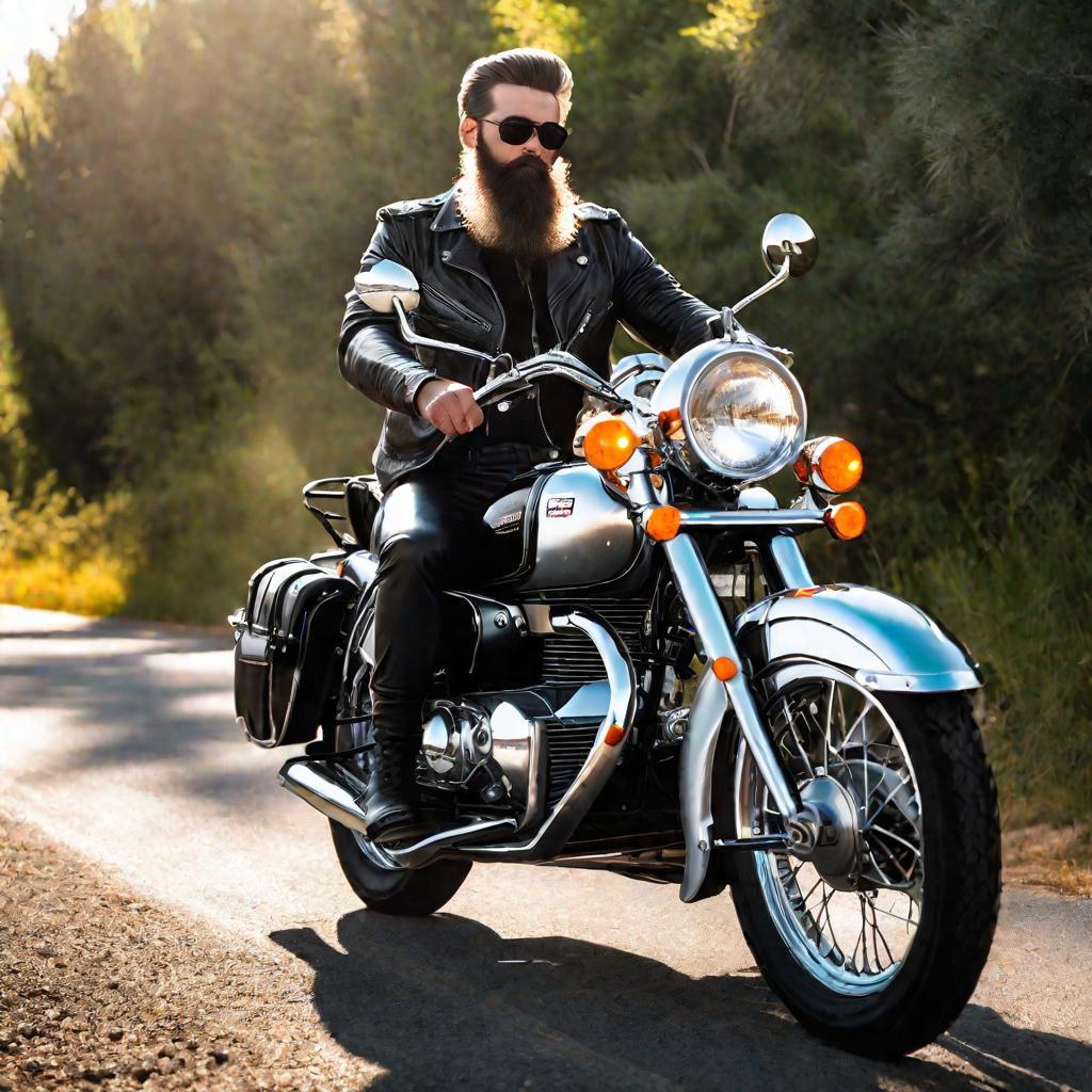 Мужчина сидит на мотоцикле Урал