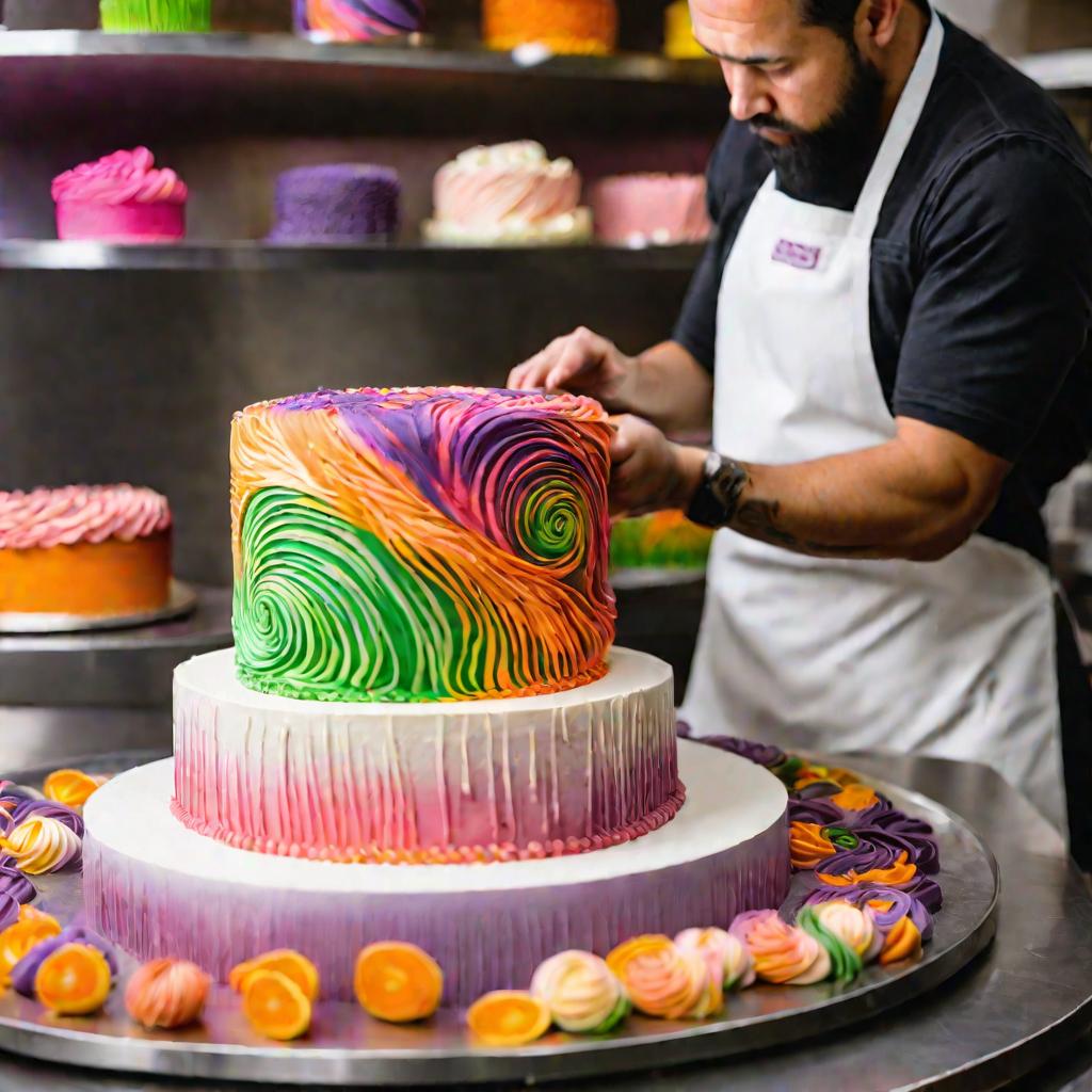 Украшение торта разноцветной глазурью