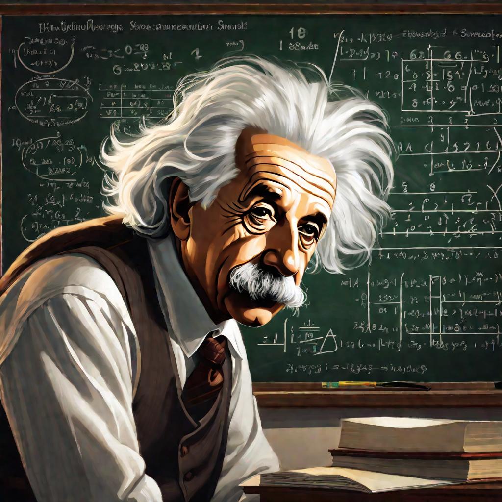 Портрет Эйнштейна, размышляющего о формуле суммы синусов